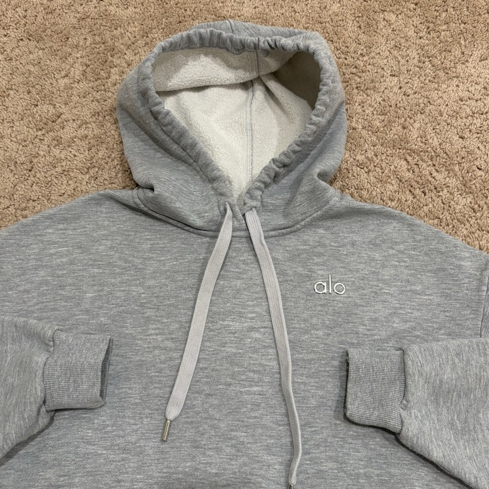 Alo Yoga Accolade Hoodie Mens Small Gray Pullover Sweatshirt Logo Gym